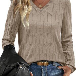 Womens Sweaters Long Sleeve Shirts Fall Outfits 2025 V Neck Soft Knit Pullover T